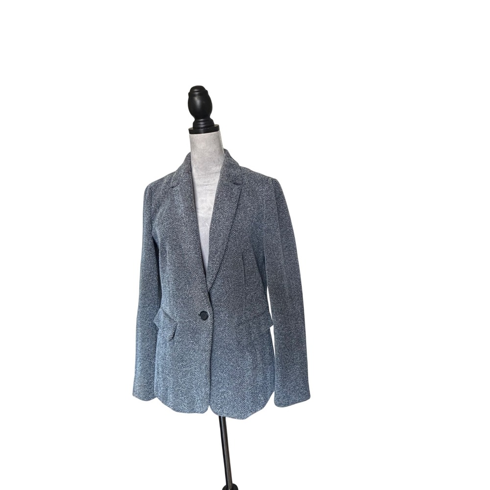 Loft Womens Blue Herringbone Single Button Blazer Jacket Size 10 482017